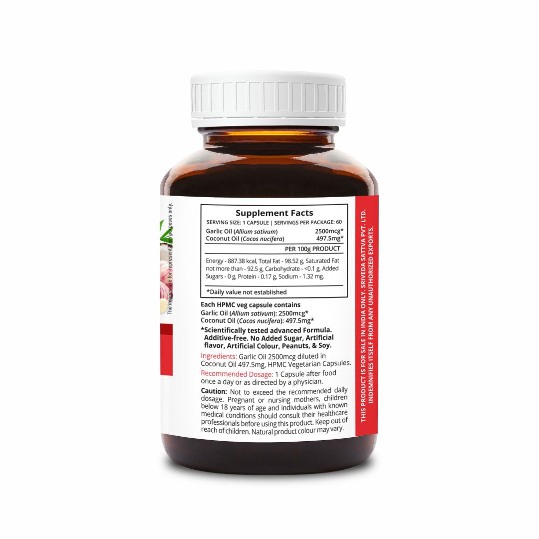 SupaSupp Garlic Oil With Coconut Oil, CardiStrong | Manages Cholesterol, Supports Digestion, Improves Blood Circulation And Regulates Pressure | Health Supplement | 60 Veg Cap, 500 mg 500mg