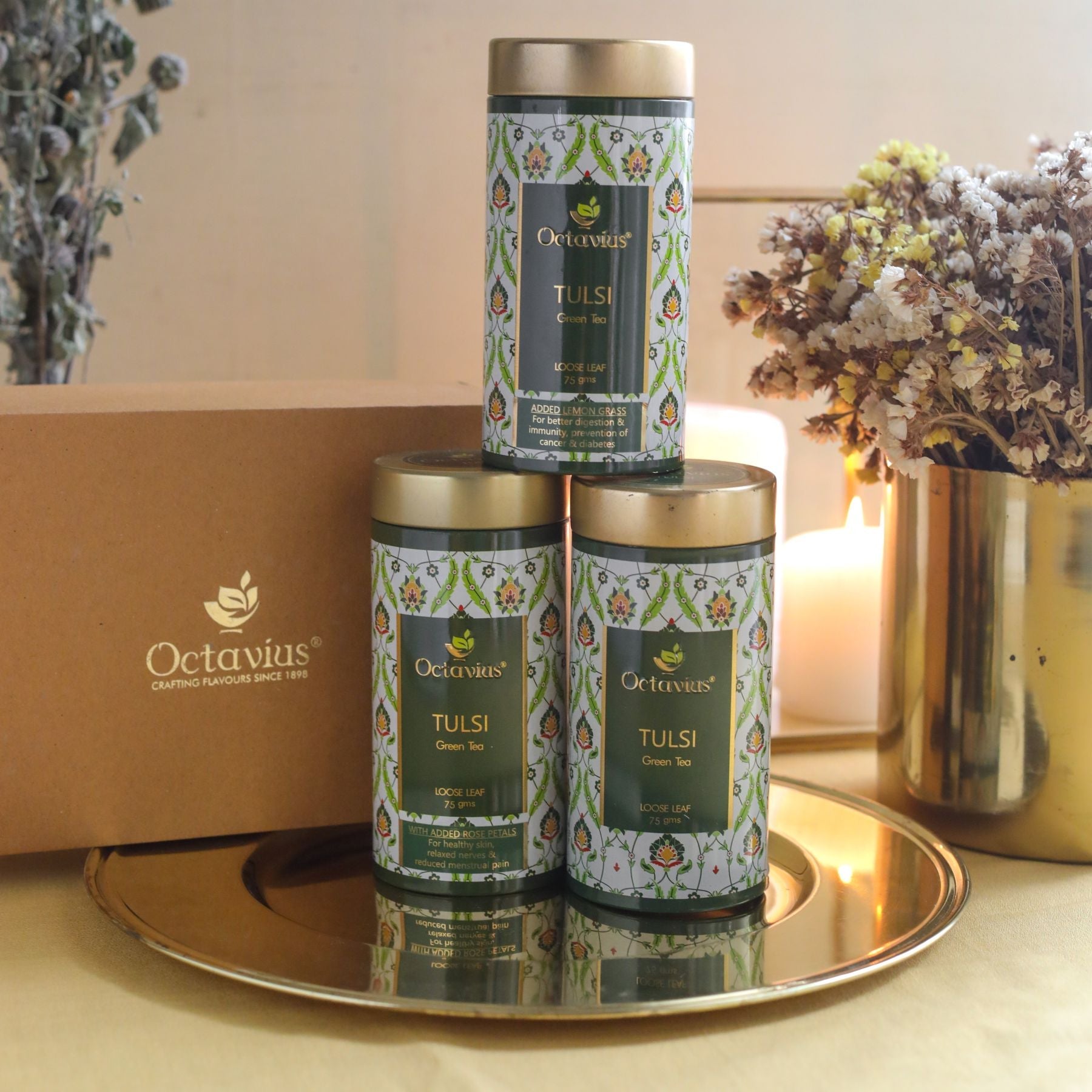 Gourmet Tea Collection-Truly Tulsi Green Teas (3 Tins) 1000g