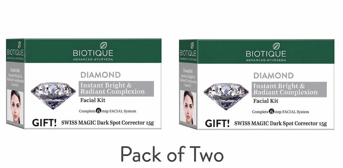 【Biotique】 Diamond Instant Bright & Radiant Complexion Facial Kit (5×10g + 15g, Pack of 2)｜ダイヤモンド フェイシャルキット｜5×10g+15g×2箱