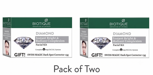 【Biotique】 Diamond Instant Bright & Radiant Complexion Facial Kit (5×10g + 15g, Pack of 2)｜ダイヤモンド フェイシャルキット｜5×10g+15g×2箱