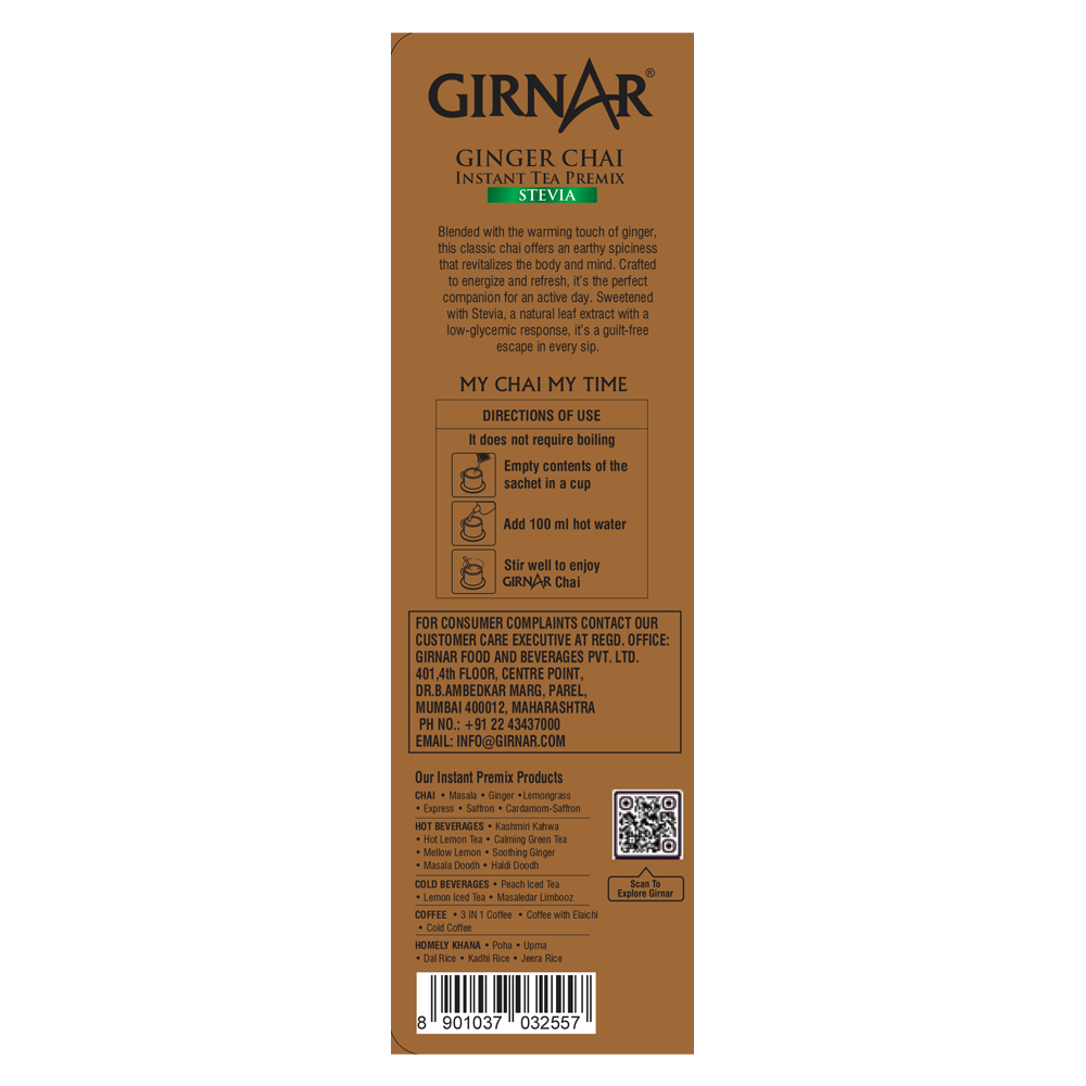 Instant Ginger Chai Premix With Stevia 10 Sachets