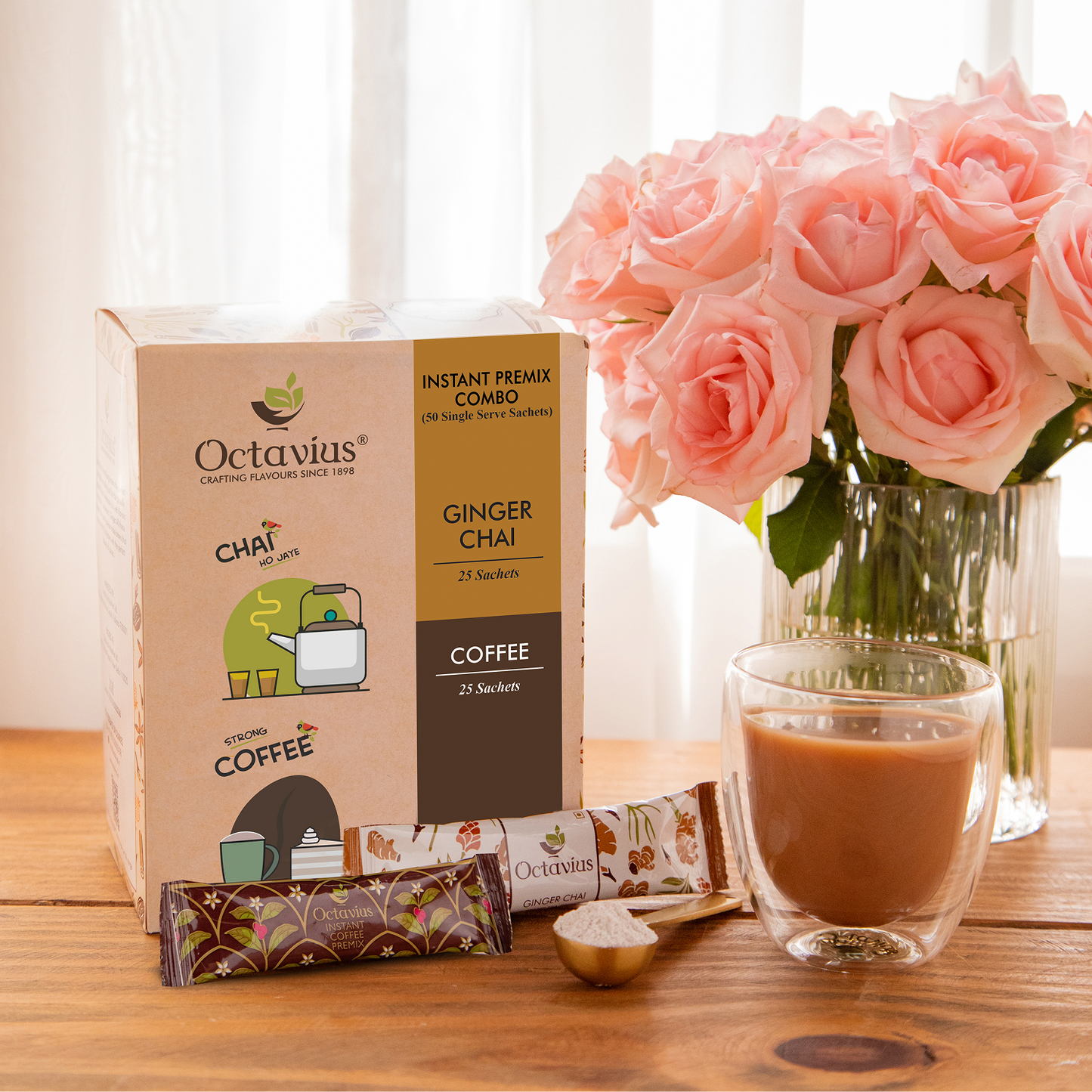 2 in 1 Instant Premix - Ginger Chai and Coffee 50 Sachets (Economy Pack) 50sachets