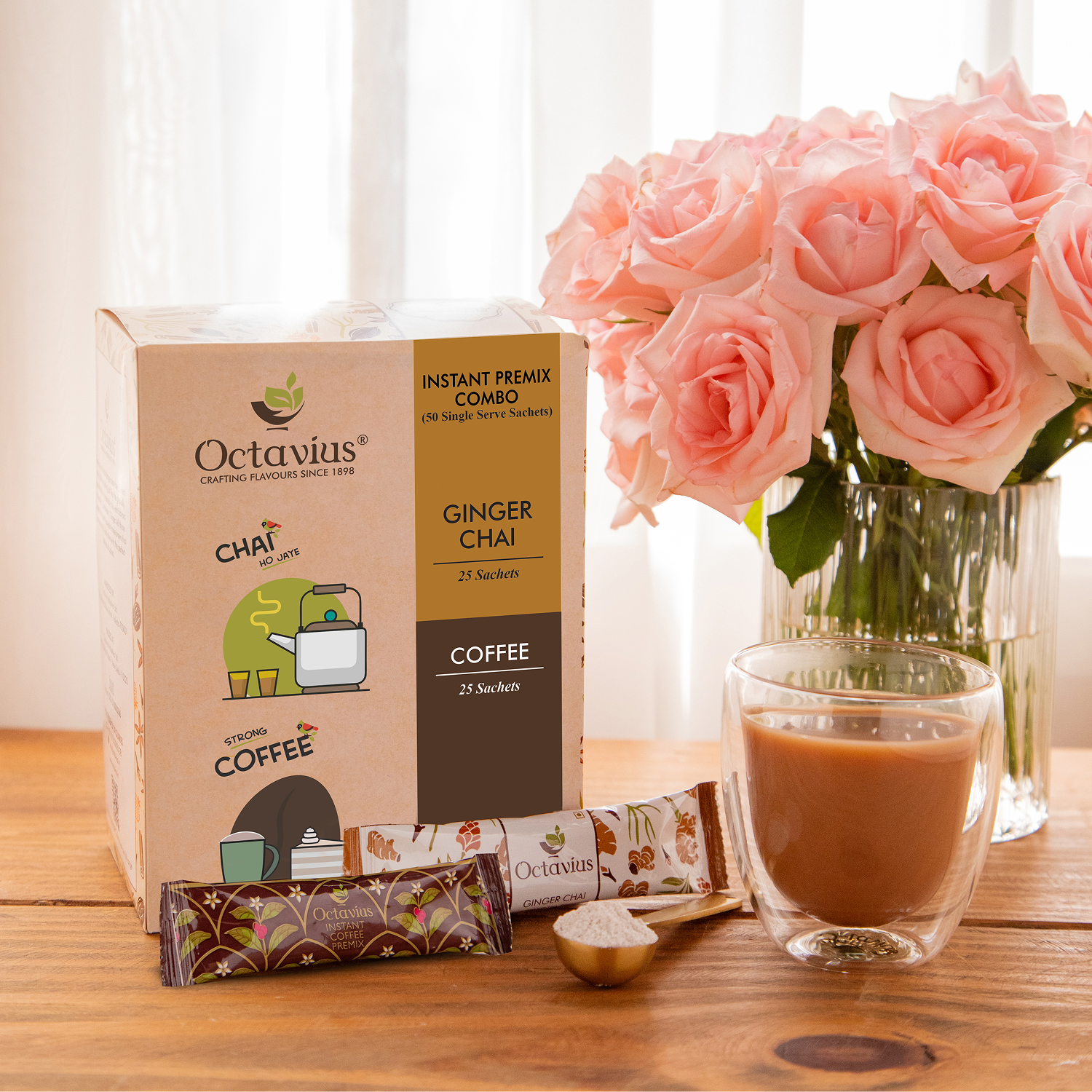 2 in 1 Instant Premix - Ginger Chai and Coffee 50 Sachets (Economy Pack) 50sachets
