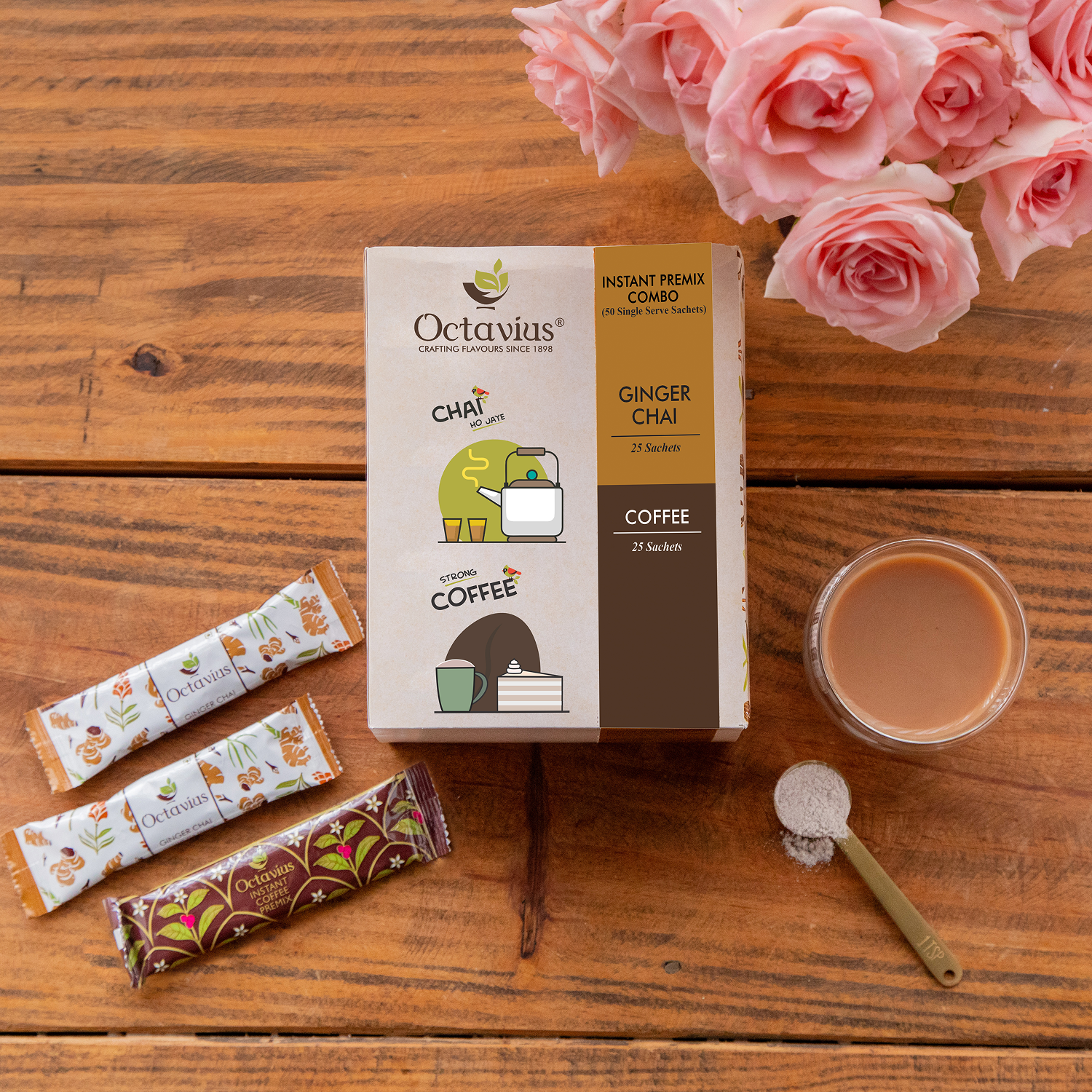 2 in 1 Instant Premix - Ginger Chai and Coffee 50 Sachets (Economy Pack) 50sachets
