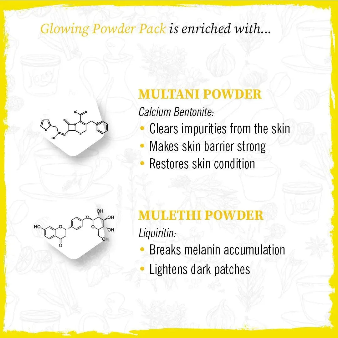 Glowing Powder Pack  & Serum Facial Kit, Multani Mulethi, Kesar & Orange Oil, Open Pores,Lightening,Acne, Hydration 100g