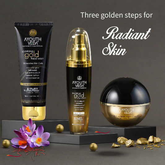Anti Aging Regimen With 24k Gold & Saffron | Gold face wash 100ml , Day Cream 50g, Night Cream 50g 100ml