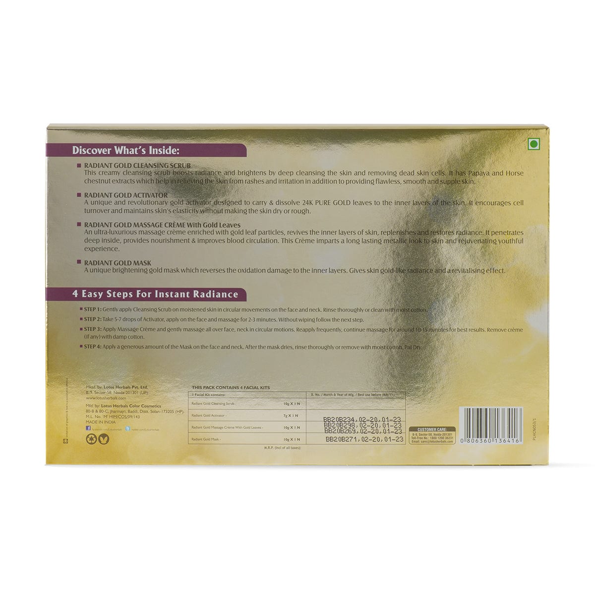 Radiant Gold Cellular Glow Salon Grade 4 Facial Kit 148g