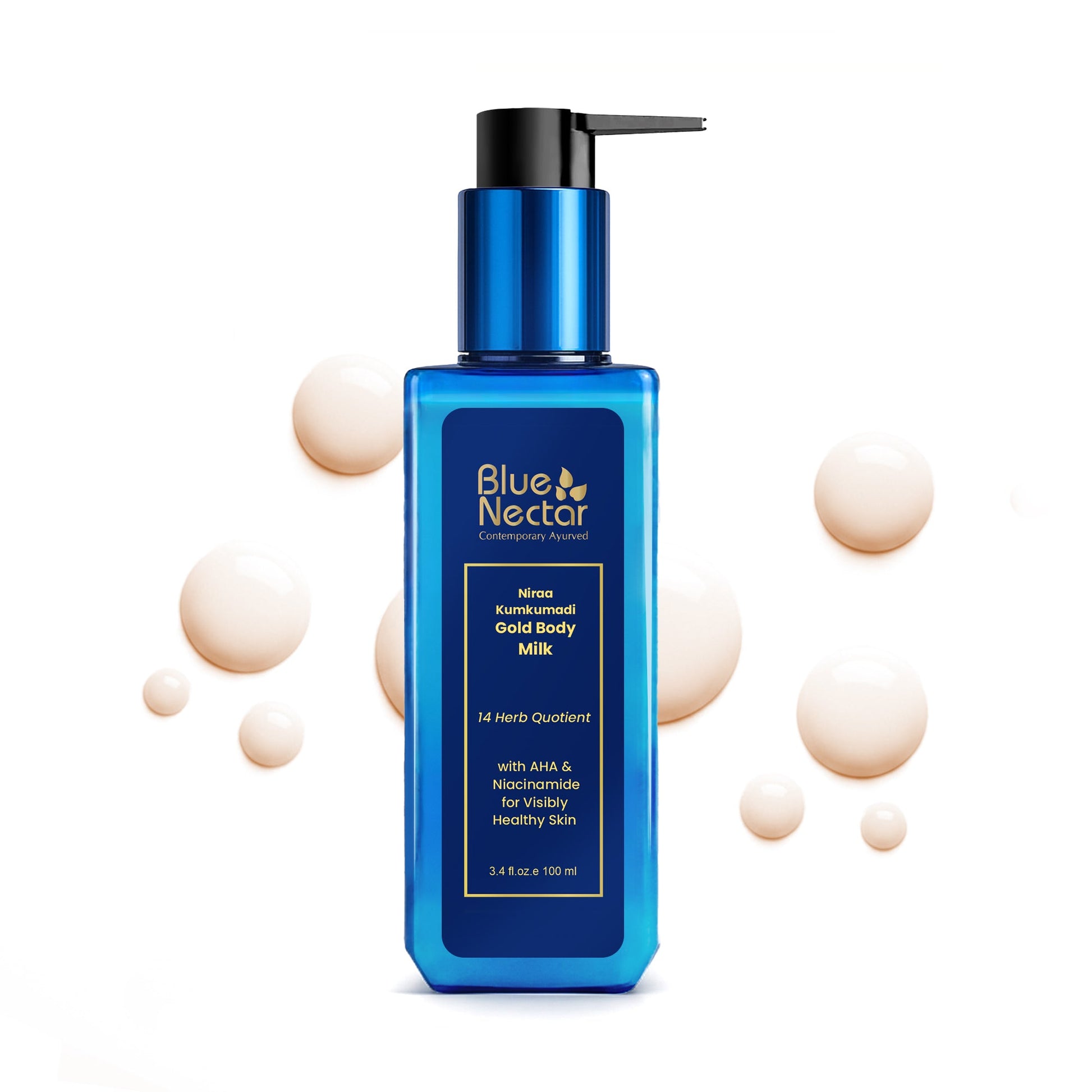 Niraa 24K Gold Body Milk Lotion with AHA, Niacinamide & Milk Protein for Glowing Skin (14 Herbs) 100ml