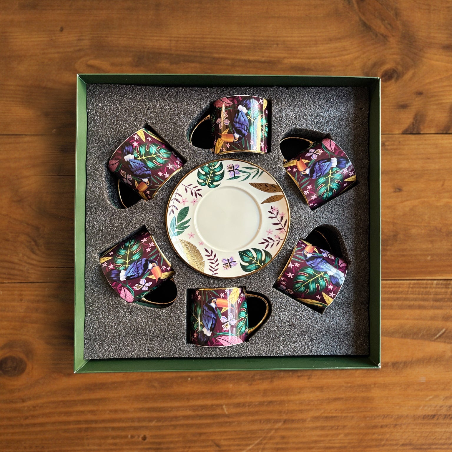 Golden Rainforest Tea Set (6 Cups & Saucers) – 200 ml Each 200ml