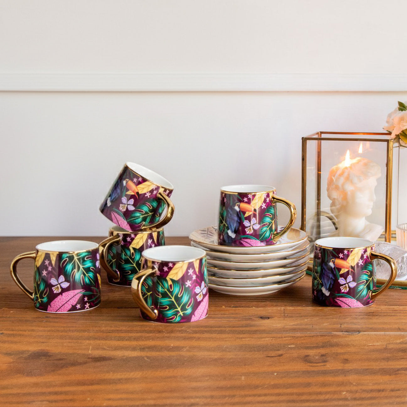 Golden Rainforest Tea Set (6 Cups & Saucers) – 200 ml Each 200ml