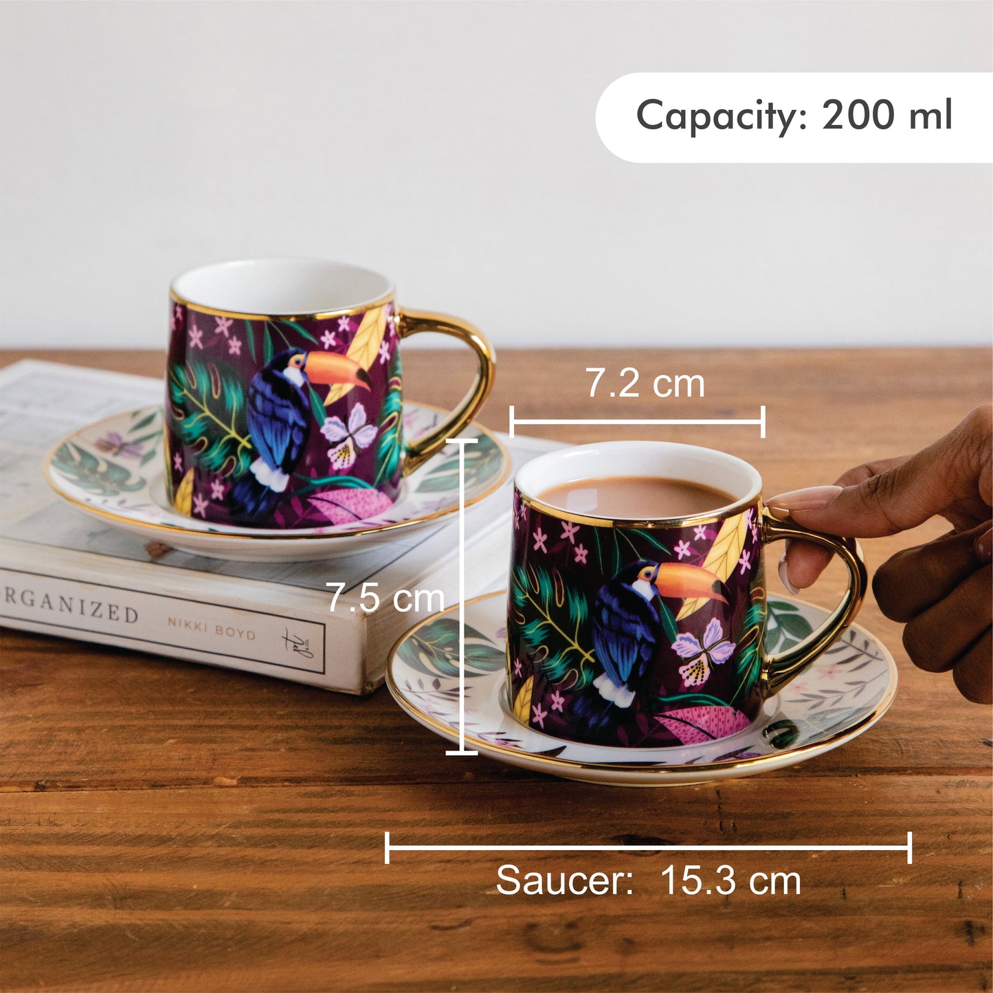 Golden Rainforest Tea Set (6 Cups & Saucers) – 200 ml Each 200ml