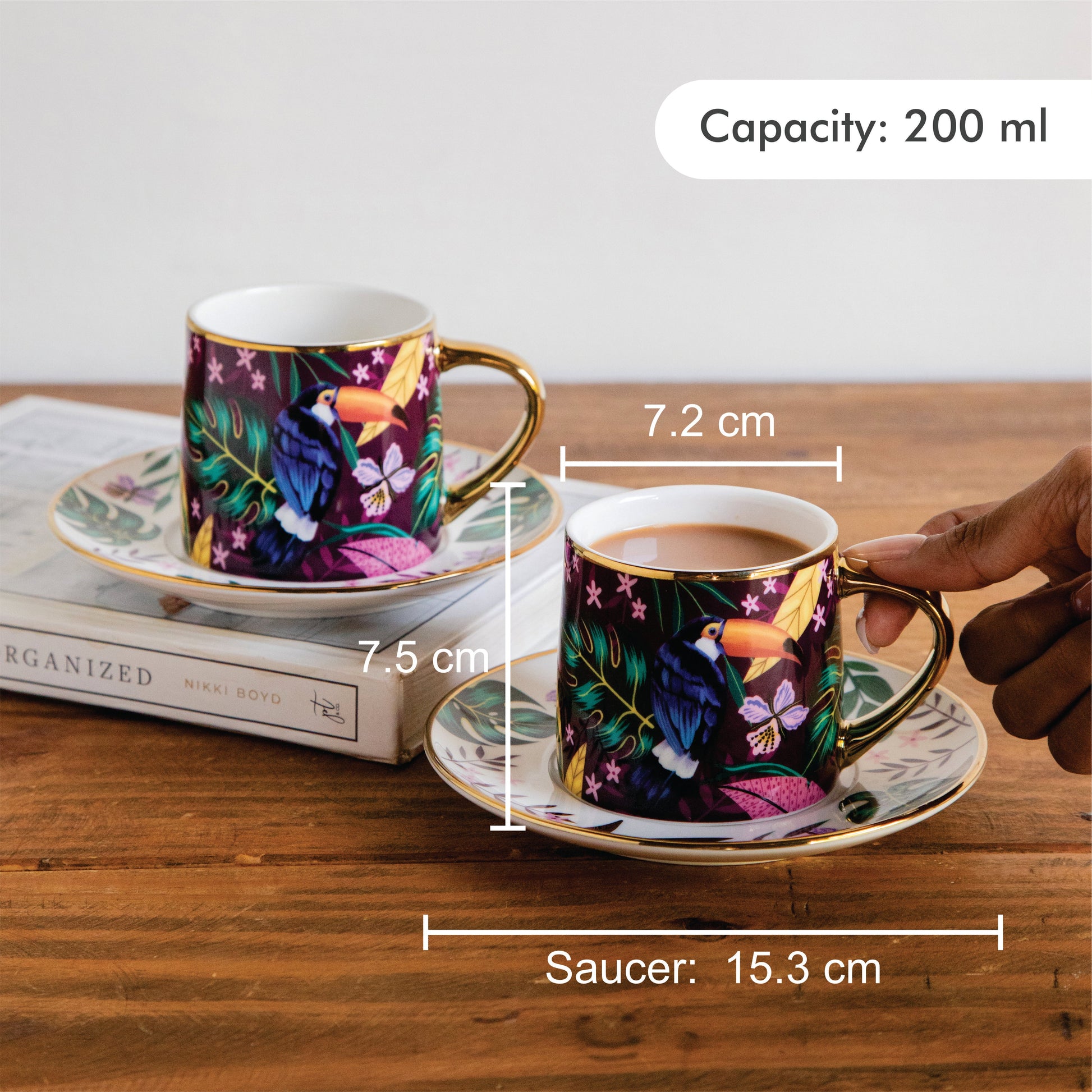 Golden Rainforest Tea Set (6 Cups & Saucers) – 200 ml Each 200ml