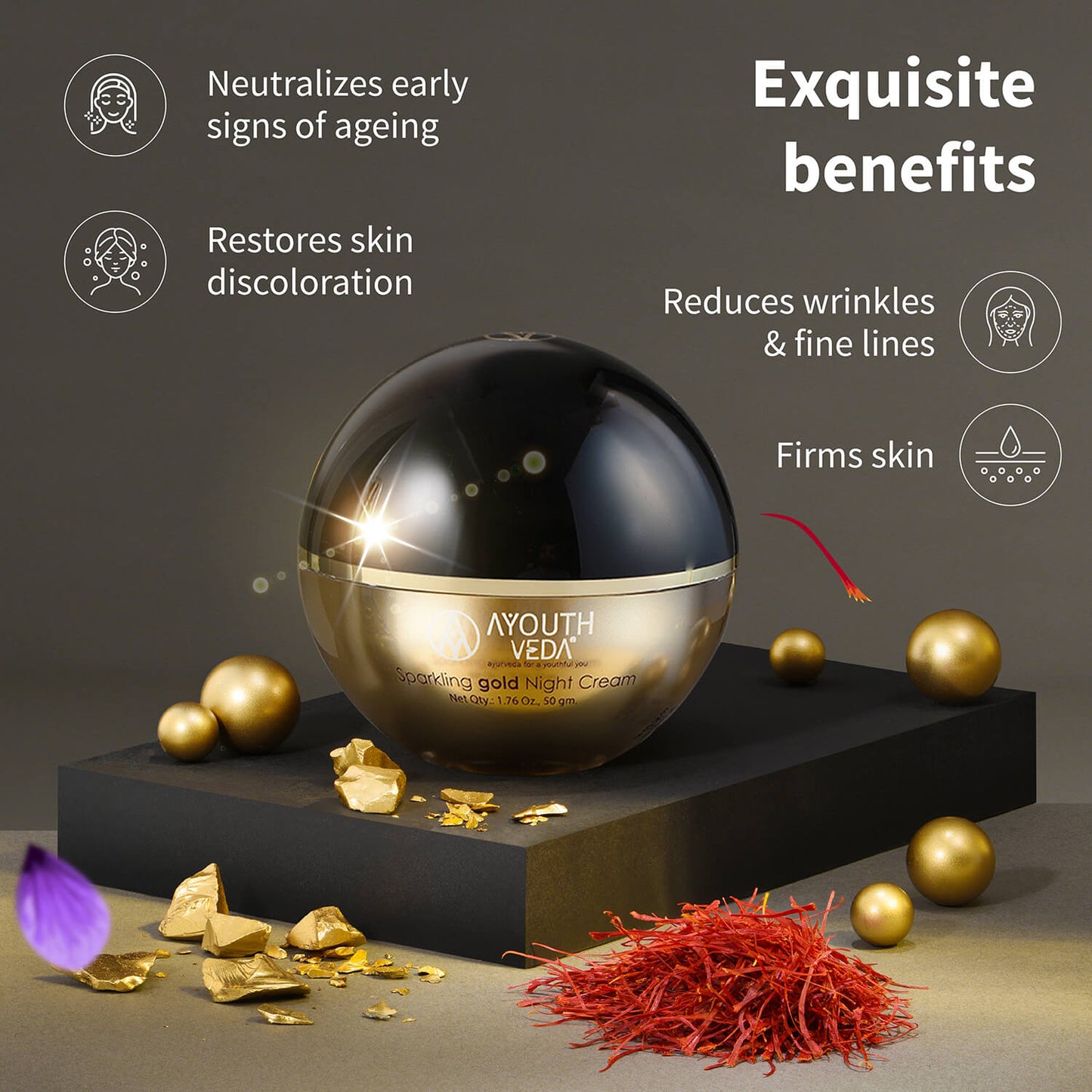 Anti Aging Regimen With 24k Gold & Saffron | Gold face wash 100ml , Day Cream 50g, Night Cream 50g 100ml