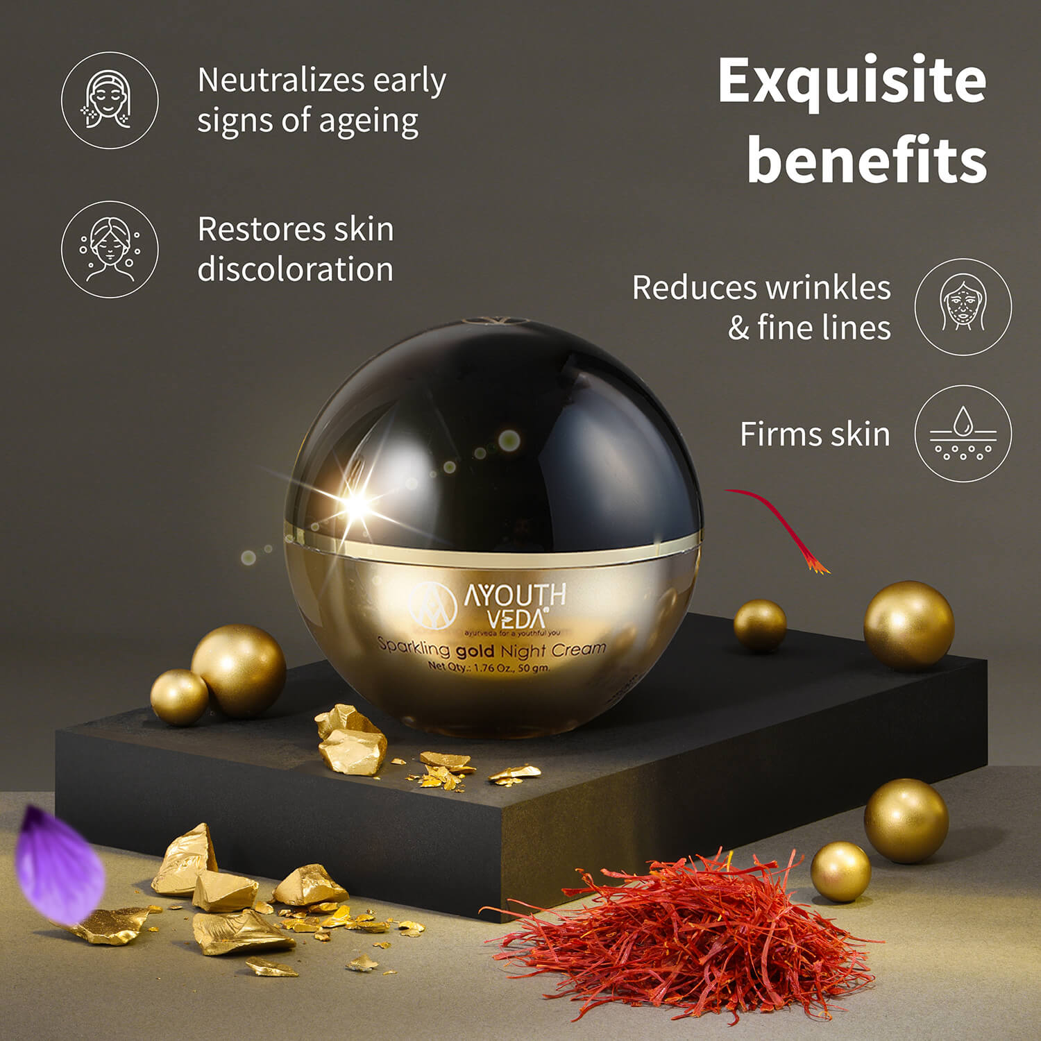 Anti Aging Regimen With 24k Gold & Saffron | Gold face wash 100ml , Day Cream 50g, Night Cream 50g 100ml