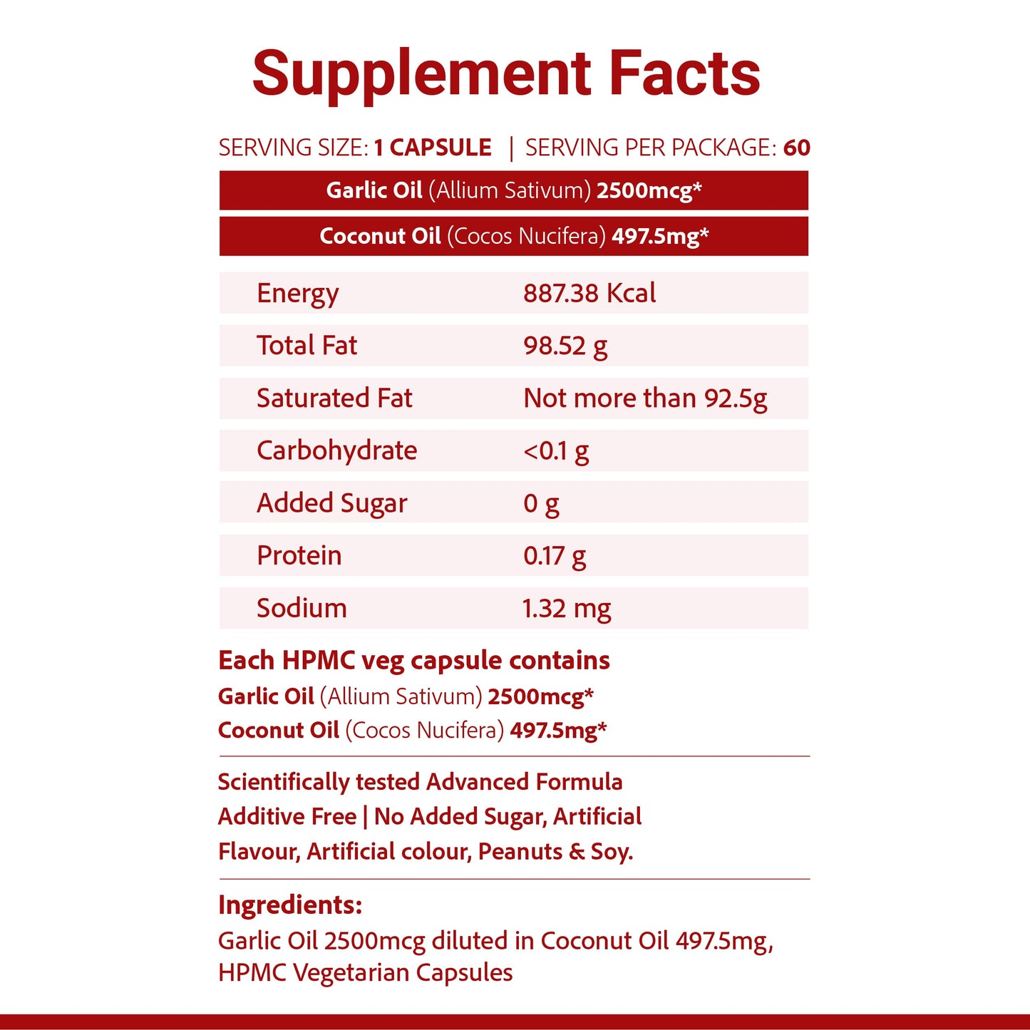 SupaSupp Garlic Oil With Coconut Oil, CardiStrong | Manages Cholesterol, Supports Digestion, Improves Blood Circulation And Regulates Pressure | Health Supplement | 60 Veg Cap, 500 mg 500mg