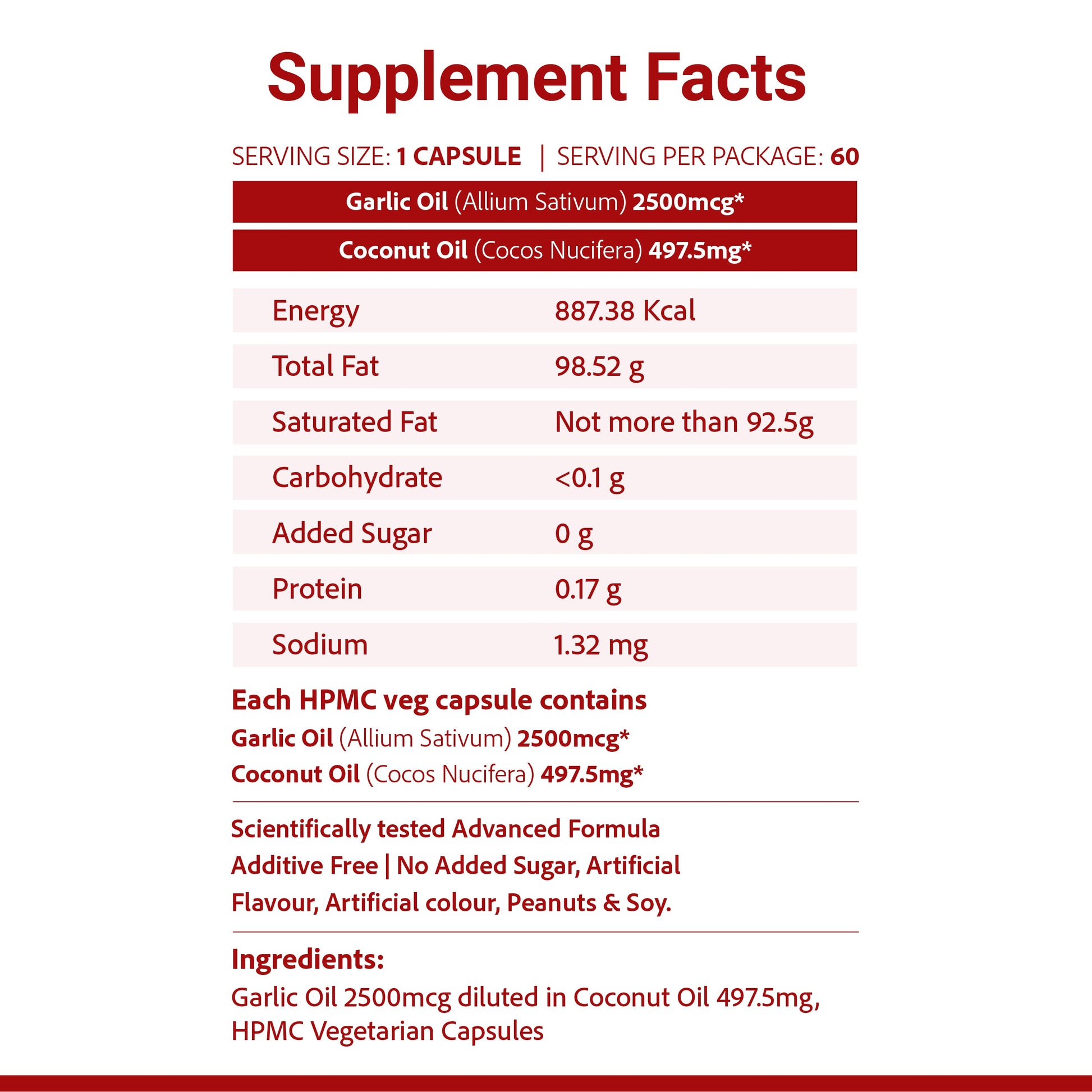 SupaSupp Garlic Oil With Coconut Oil, CardiStrong | Manages Cholesterol, Supports Digestion, Improves Blood Circulation And Regulates Pressure | Health Supplement | 60 Veg Cap, 500 mg 500mg