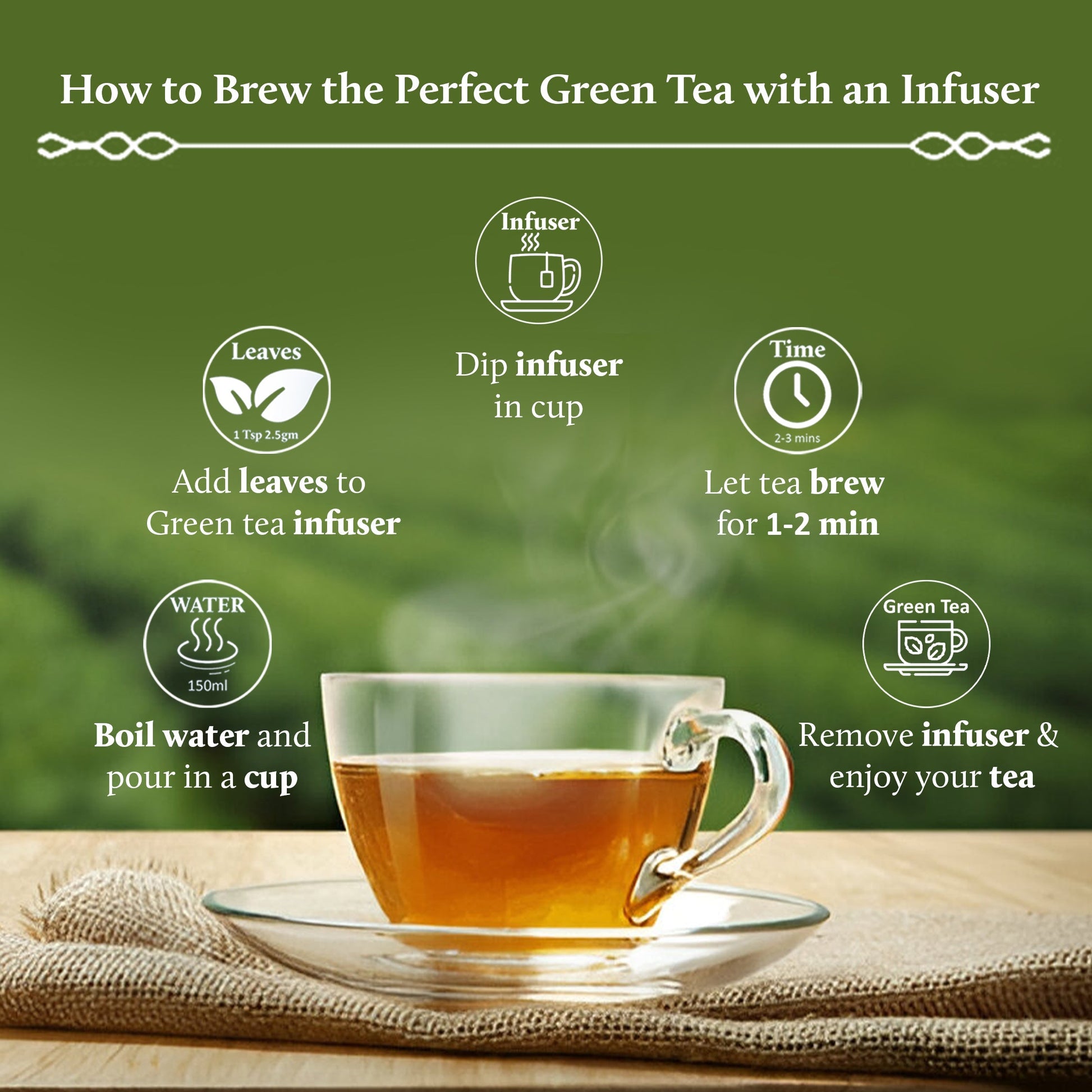 Decongestant Lemongrass Green Tea | Air-Tight Glass Jar with Free Tea Infuser (50 g + 15 g Free | 33 cups) 50g
