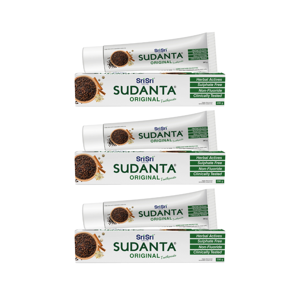 【Sri Sri Tattva】 Sudanta Original Toothpaste Non-Fluoride 100% Vegetarian Pack of 3｜ スダンタ オリジナル 歯みがき粉（フッ素不使用） 100%ベジタリアン 3本セット｜ 200g×3
