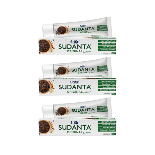 【Sri Sri Tattva】 Sudanta Original Toothpaste Non-Fluoride 100% Vegetarian Pack of 3｜ スダンタ オリジナル 歯みがき粉（フッ素不使用） 100%ベジタリアン 3本セット｜ 200g×3