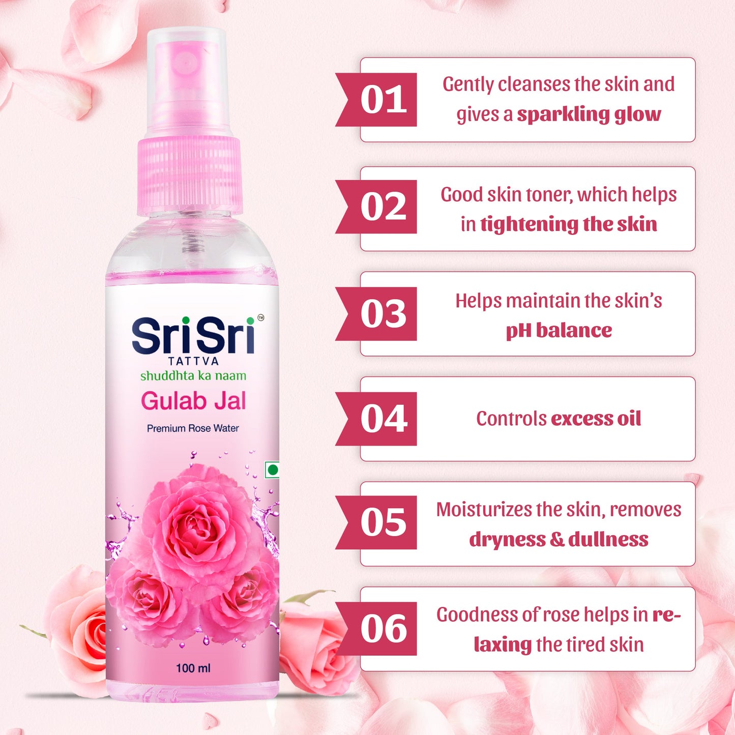 Gulab Jal - Premium Rose Water | Toner Cleanser Moisturizer | Spray Bottle | 50 ml 50ml