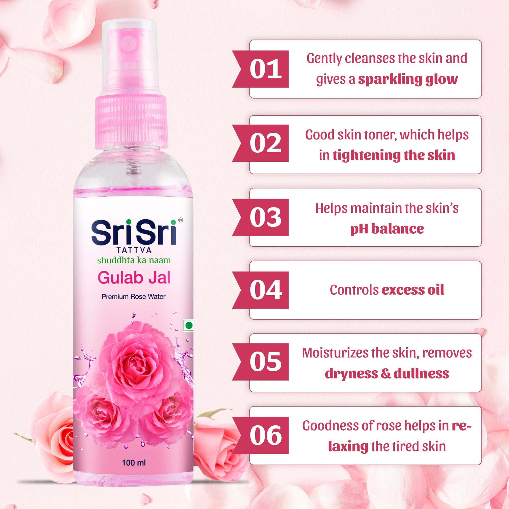Gulab Jal - Premium Rose Water | Toner Cleanser Moisturizer | Spray Bottle | 50 ml 50ml