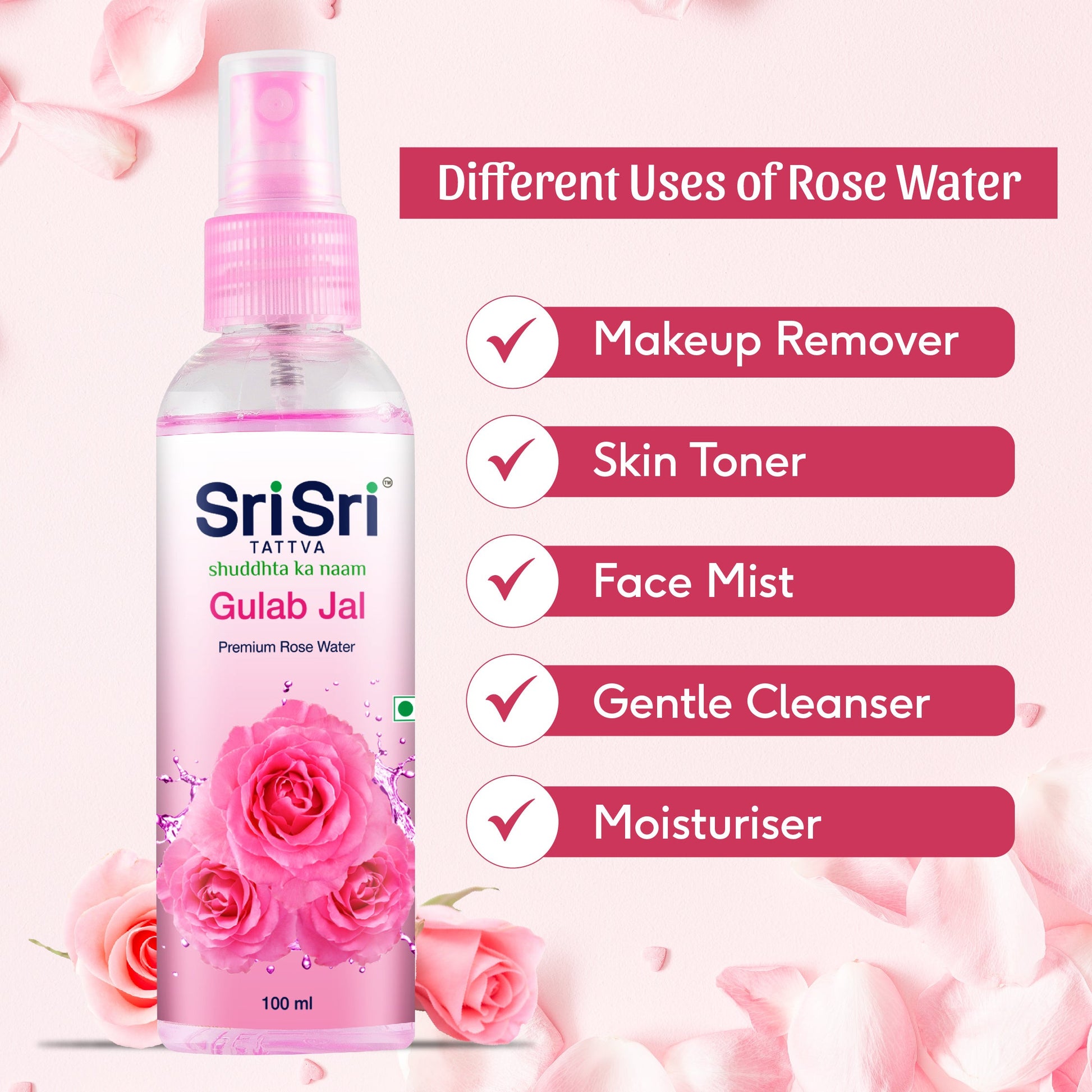 Gulab Jal - Premium Rose Water | Toner Cleanser Moisturizer | Spray Bottle | 100 ml 100ml