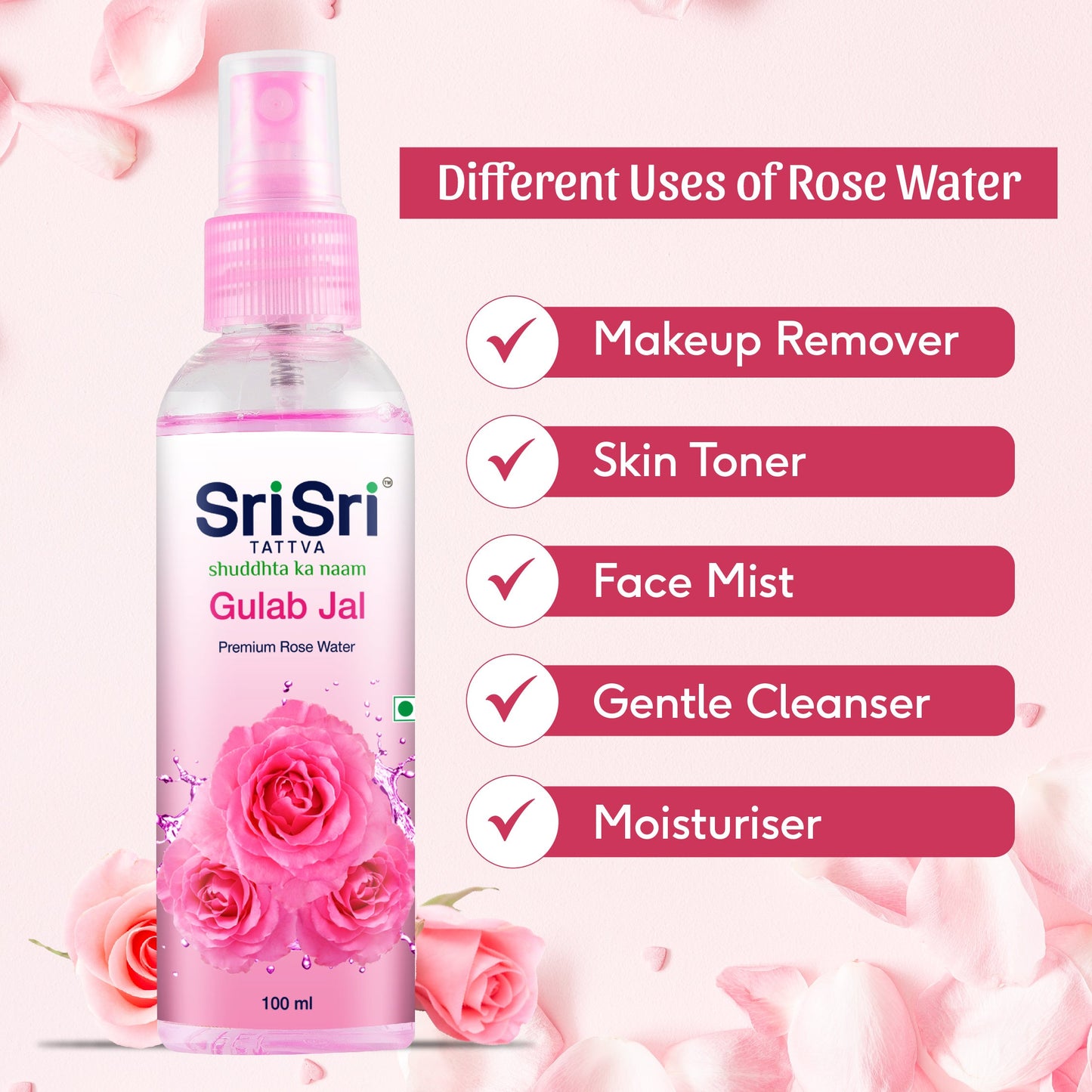 Gulab Jal - Premium Rose Water | Toner Cleanser Moisturizer | Spray Bottle | 50 ml 50ml