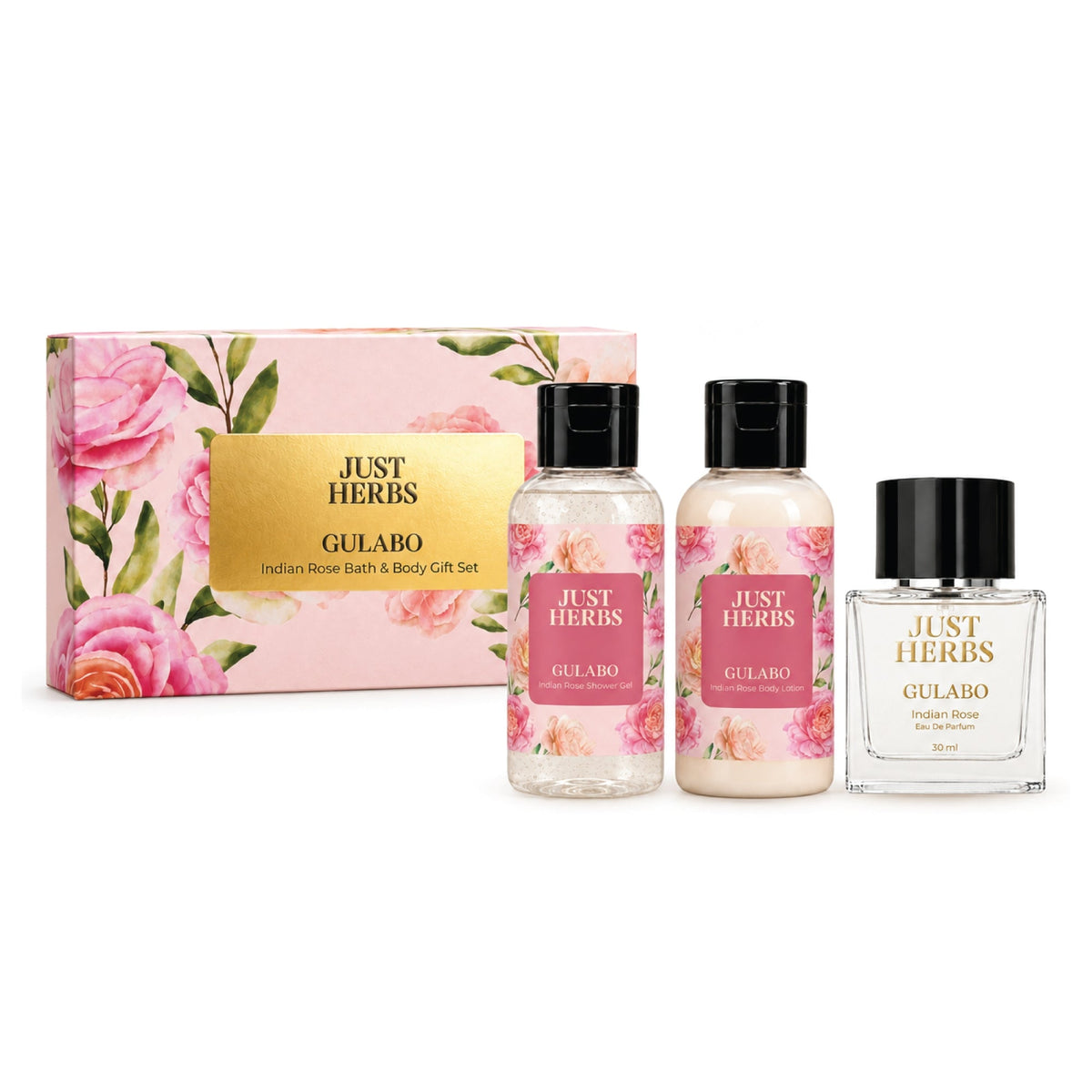 【Just Herbs】Gulabo Indian Rose Bath & Body Gift Set｜グラボ インディアンローズ バス＆ボディ ギフトセット（3 点）