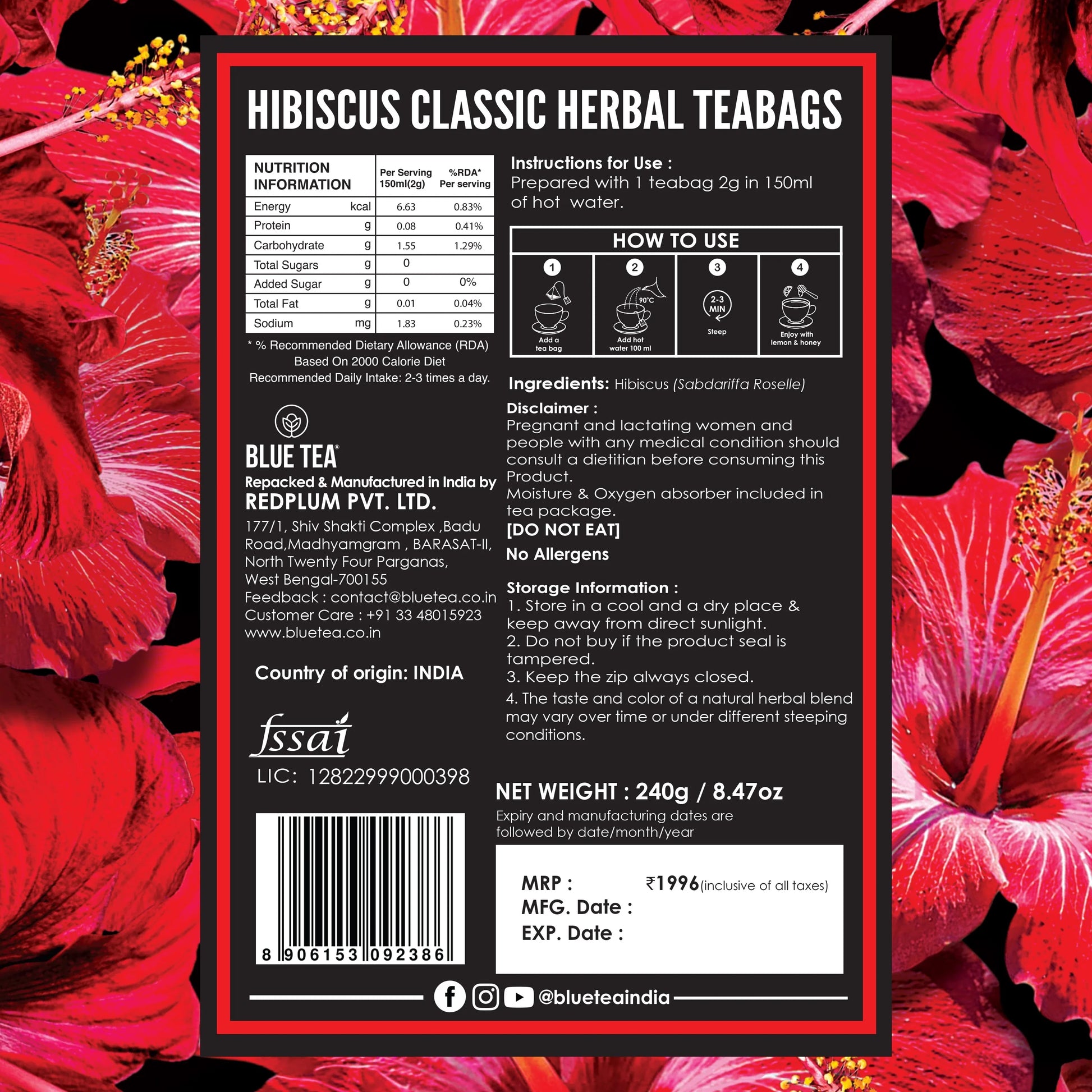 Hibiscus Classic Herbal Tea - 120 Teabags 120 Tea Bags