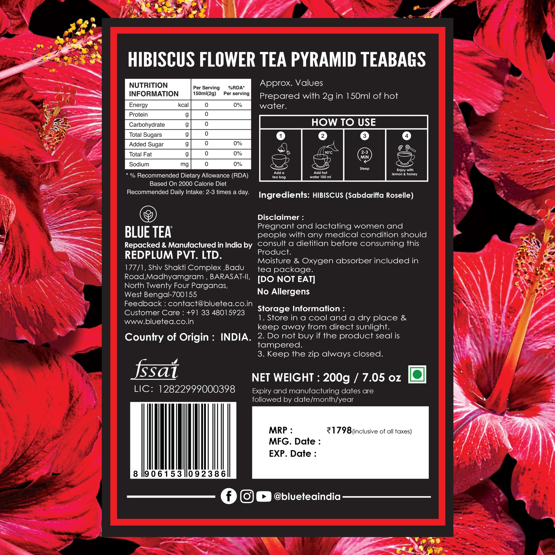 Hibiscus Classic Herbal Tea - 200 Teabags 200 Tea Bags