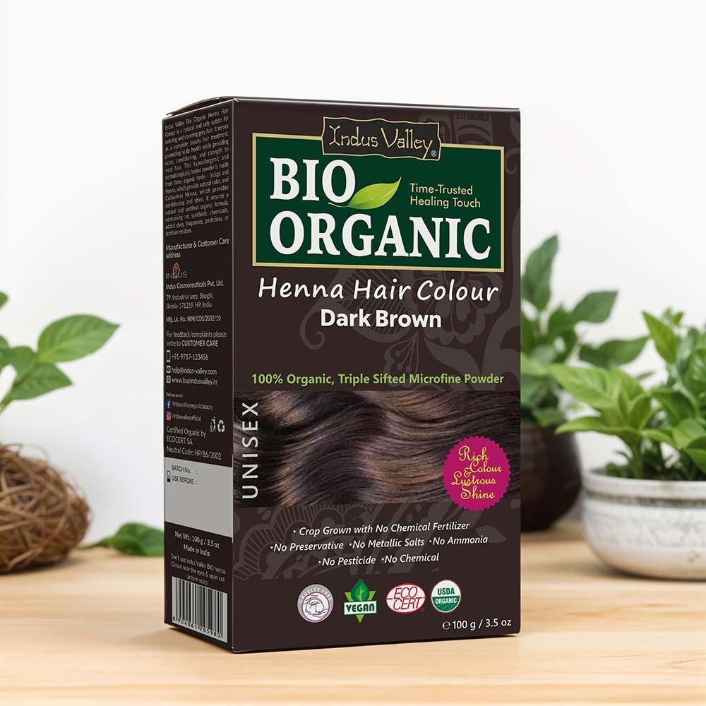 Bio Organic Dark Brown Henna Hair Colour For Early Grey Hair Coverage - 100gm 100g