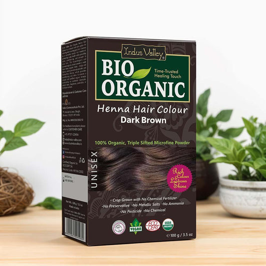 Bio Organic Dark Brown Henna Hair Colour For Early Grey Hair Coverage - 100gm 100g