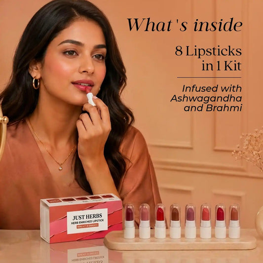 【Just Herbs】 Herb Enriched Ayurvedic Lipstick Micro-Mini Kit - 8 shades｜ハーブエンリッチド アーユルヴェーディック リップスティック マイクロミニキット 8色
