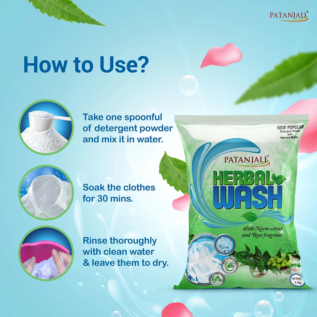 Patanjali Herbal Wash Detergent Powder (2 kg) 1000g