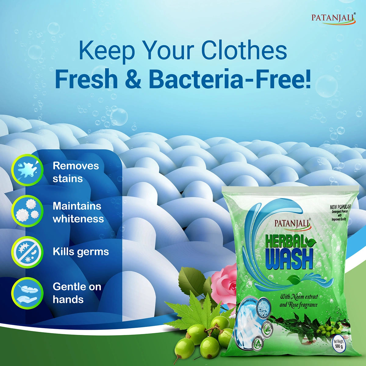 Patanjali Herbal Wash Detergent Powder (2 kg) 500g