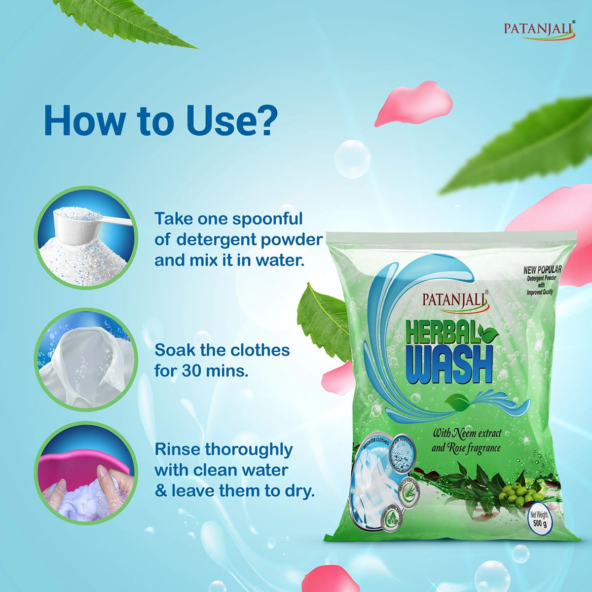 Patanjali Herbal Wash Detergent Powder (2 kg) 500g