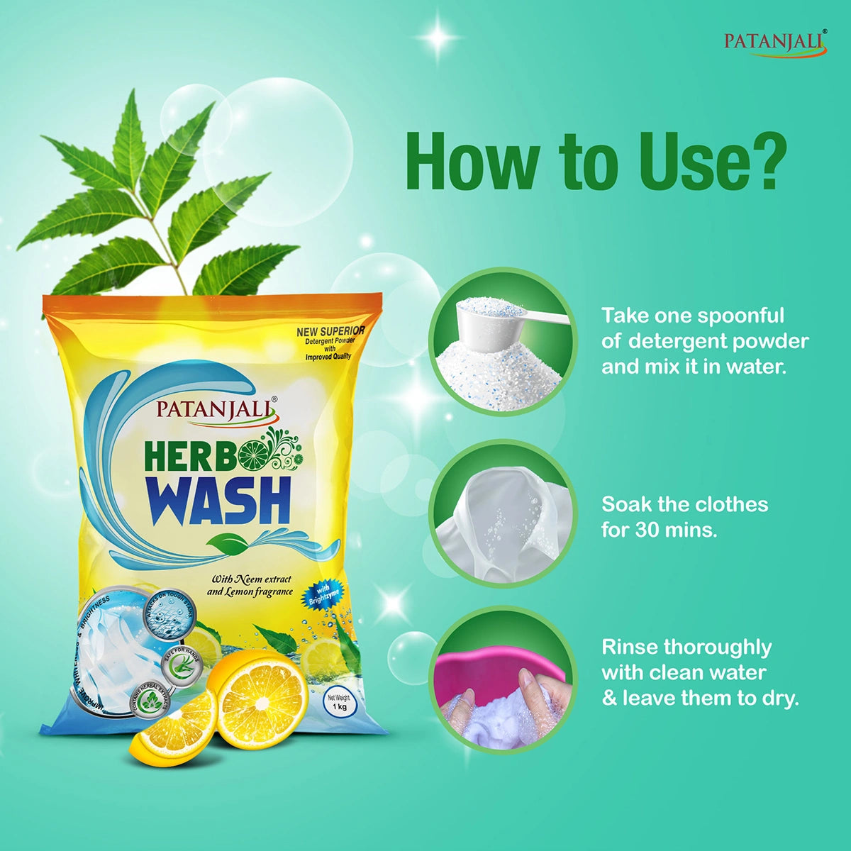Patanjali Herbo Wash Detergent Powder (2 kg) 1000g