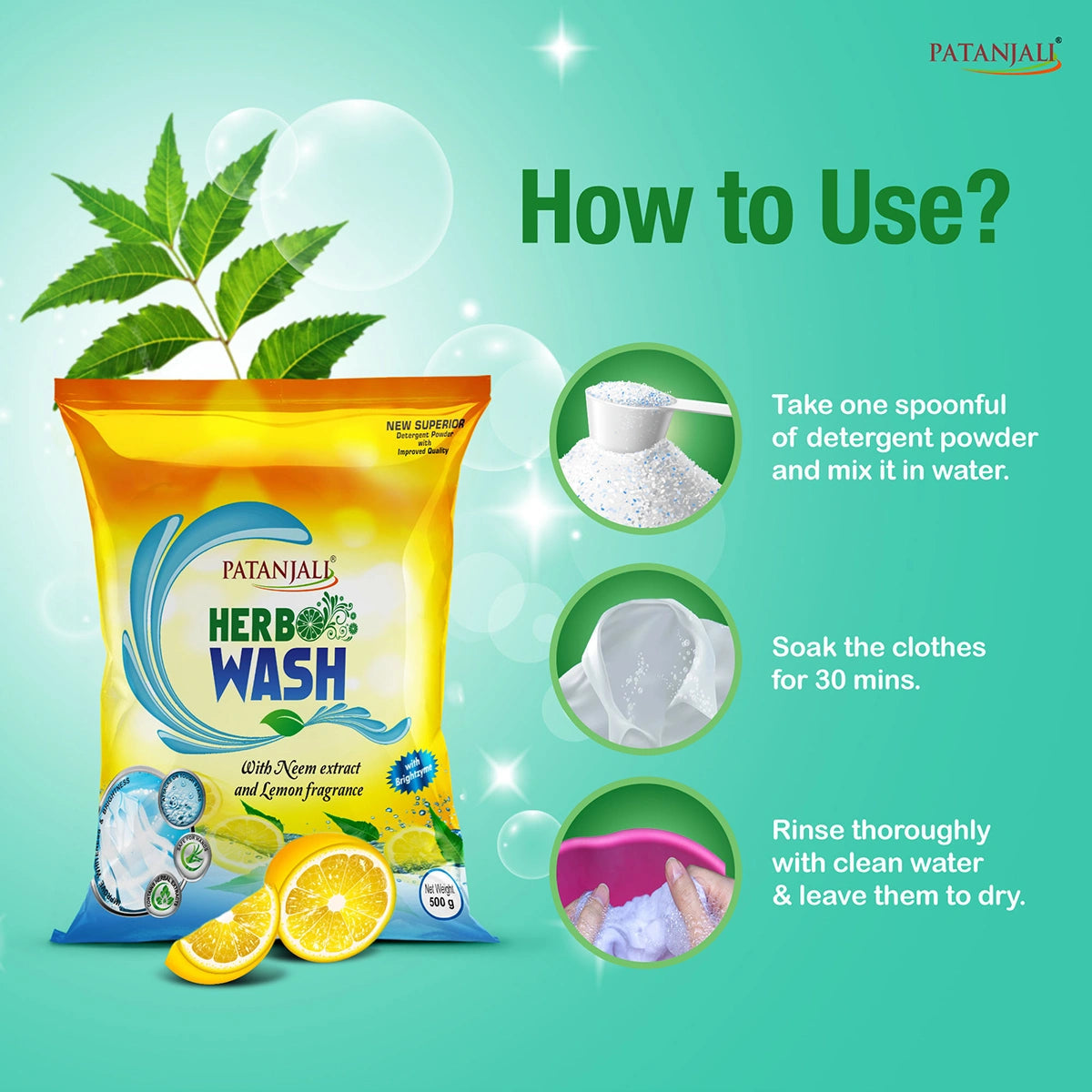 Patanjali Herbo Wash Detergent Powder (2 kg) 500g