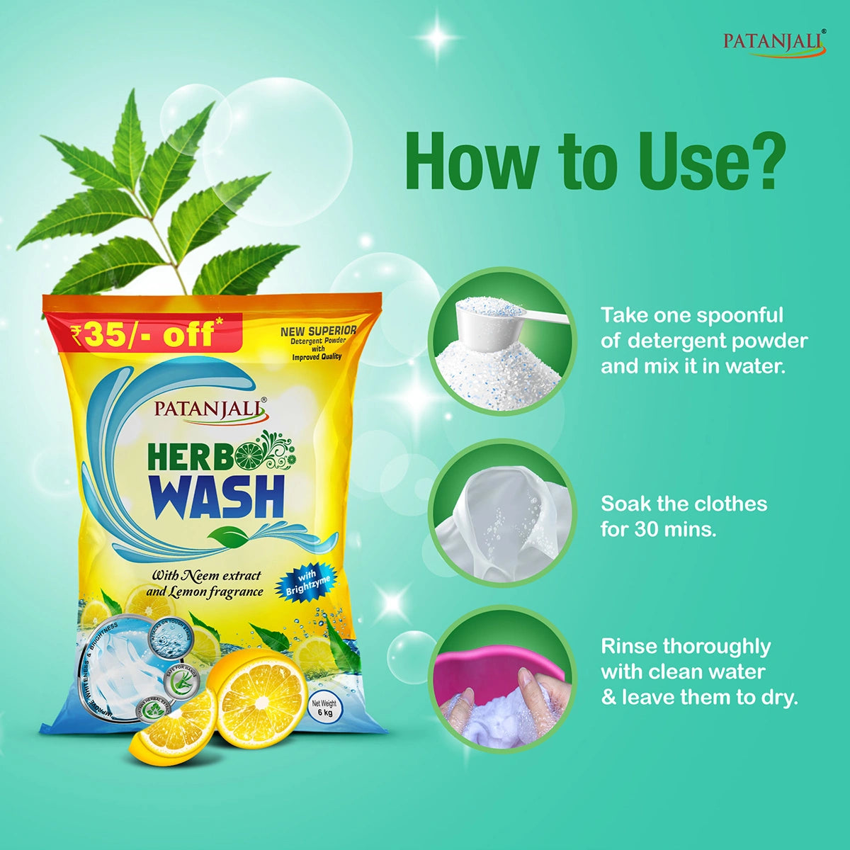 Patanjali Herbo Wash Detergent Powder (2 kg) 6000g