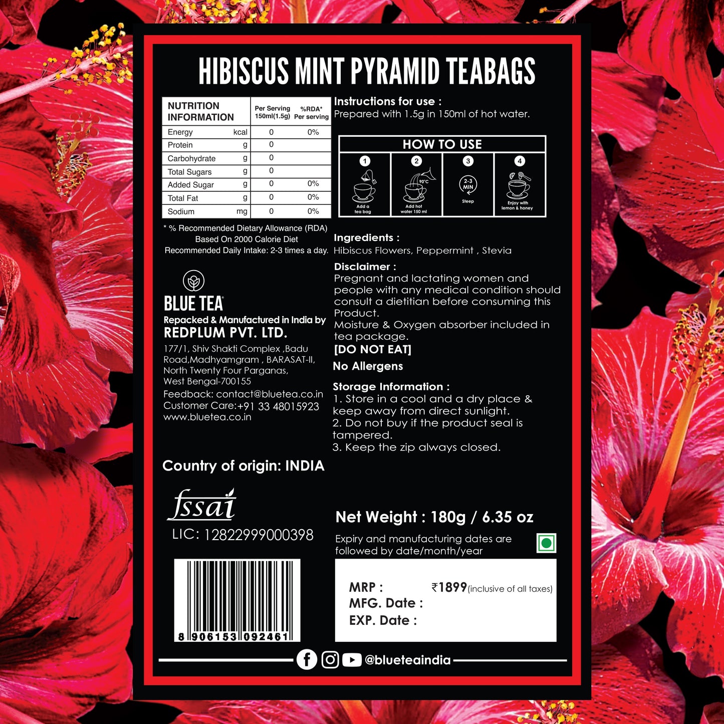 Hibiscus Mint Herbal Tea - 120 TeaBags 120 Tea Bags