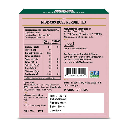【VAHDAM】 Hibiscus Rose Herbal Infusion, 15 Count｜ハイビスカス ローズ ハーバルインフュージョン｜15 Count