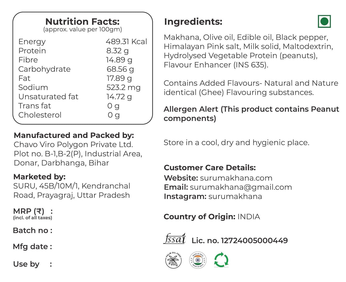 【SURU】 Himalayan Salt & Black Pepper Roasted Makhana｜ヒマラヤソルト＆ブラックペッパー ローストマカナ（ハスの実）｜90g