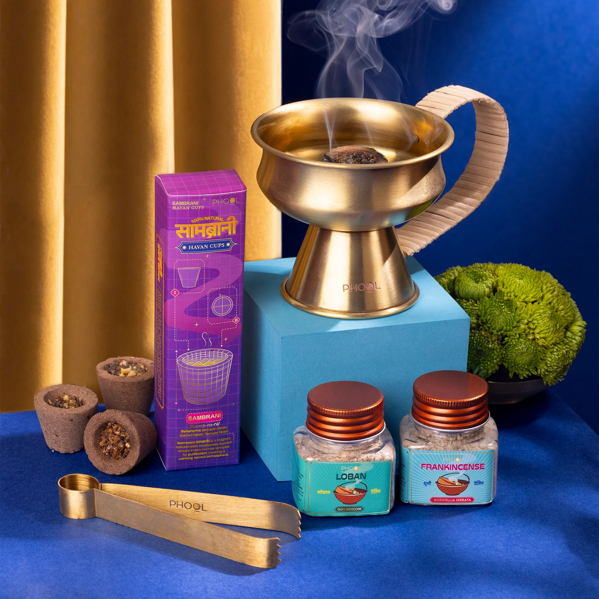 【Phool】Hiranya Pure Brass Dhuna Fumer Gift Set｜ヒランヤ 真鍮製ドゥーナ（樹脂香の香炉）ギフトセット