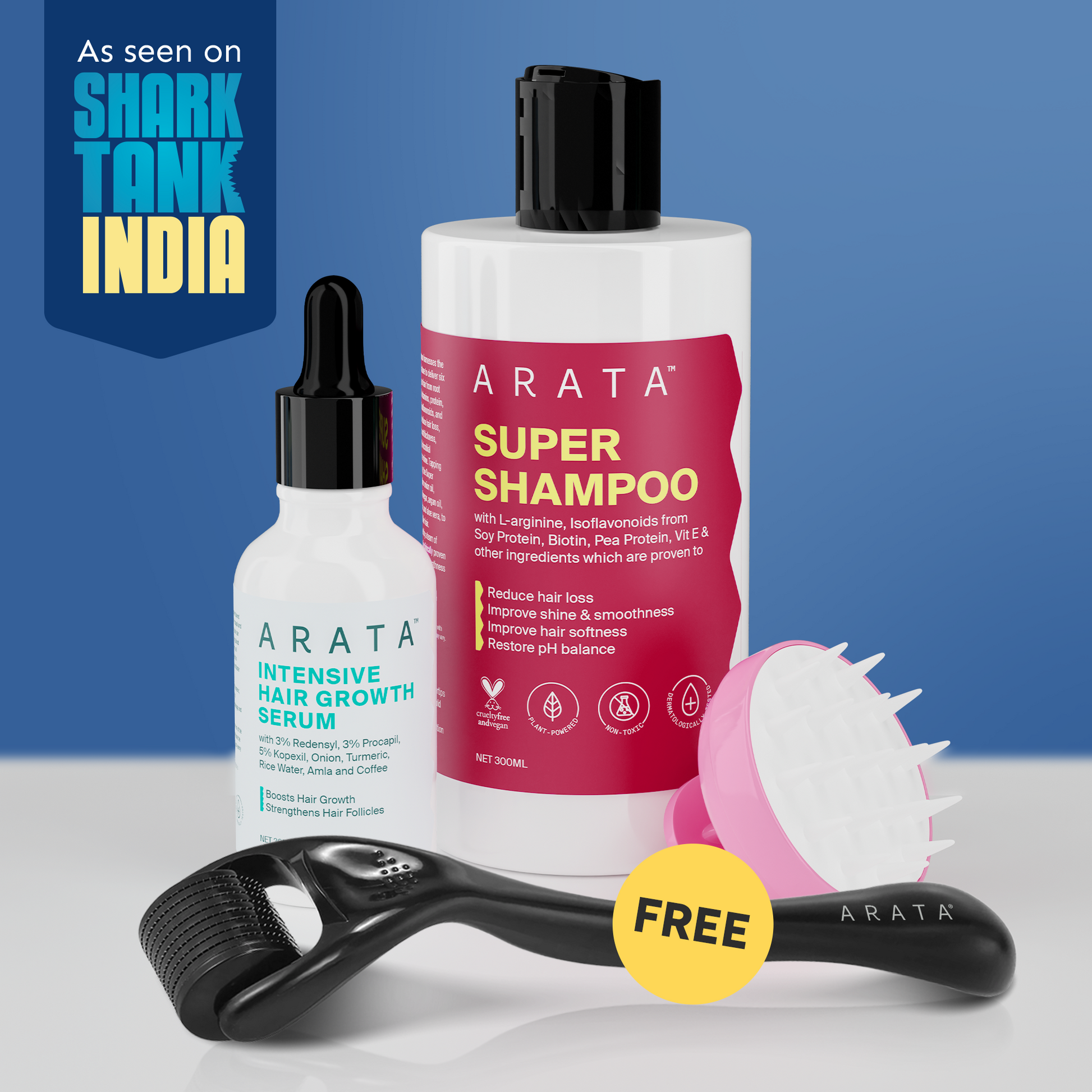 Grow Strong Combo - Super Shampoo 300ml + Serum 30ml - Free Derma Roller + Scalp Massager 300ml