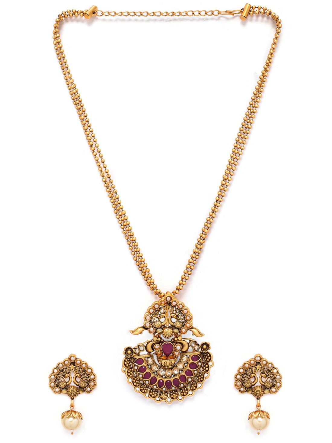 Rubans  Gold Toned Faux Ruby Necklace Set Gold