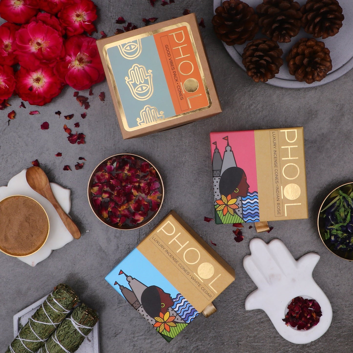 Goodvibes Pack - Natural Incense Cones (Indian Rose & White Cedar)