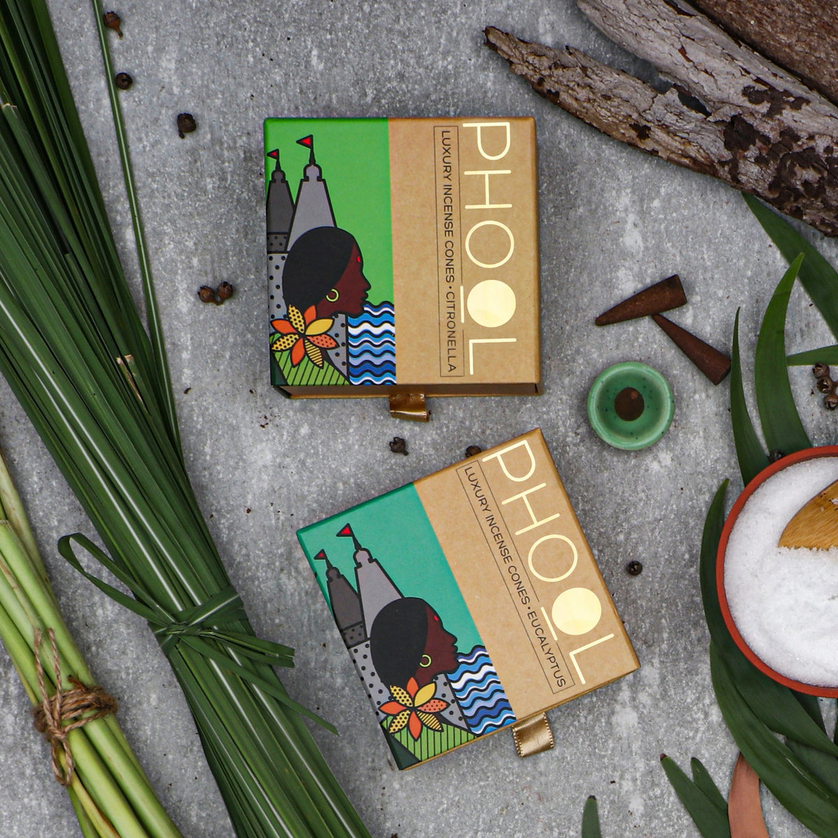 【Phool】 Citronella & Eucalyptus Pack - Natural Incense Cones (Citronella & Eucalyptus)｜シトロネラ＆ユーカリパック ナチュラルインセンスコーン（シトロネラ＆ユーカリ）