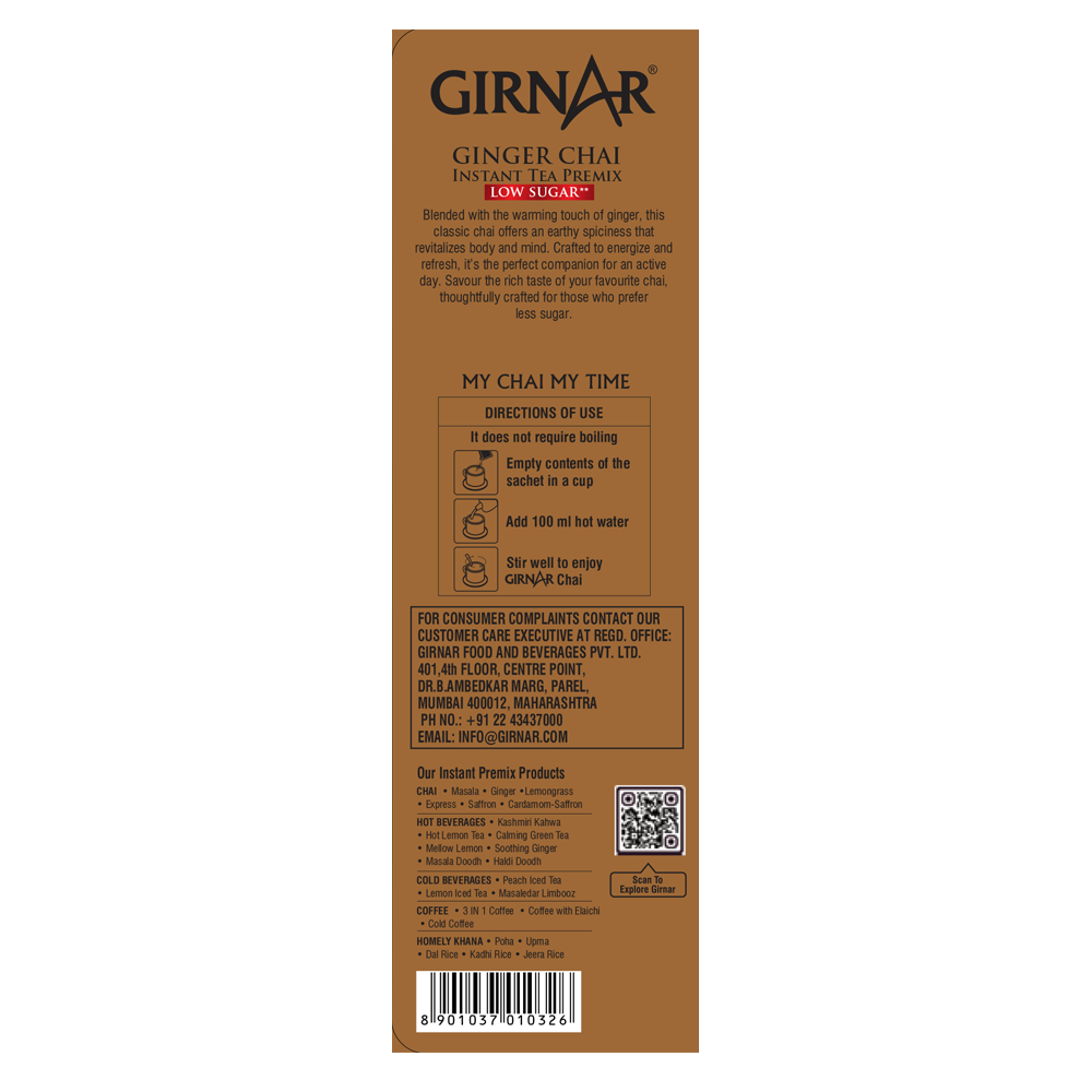 Instant Tea Premix With Ginger (Low Sugar) 10 Sachets