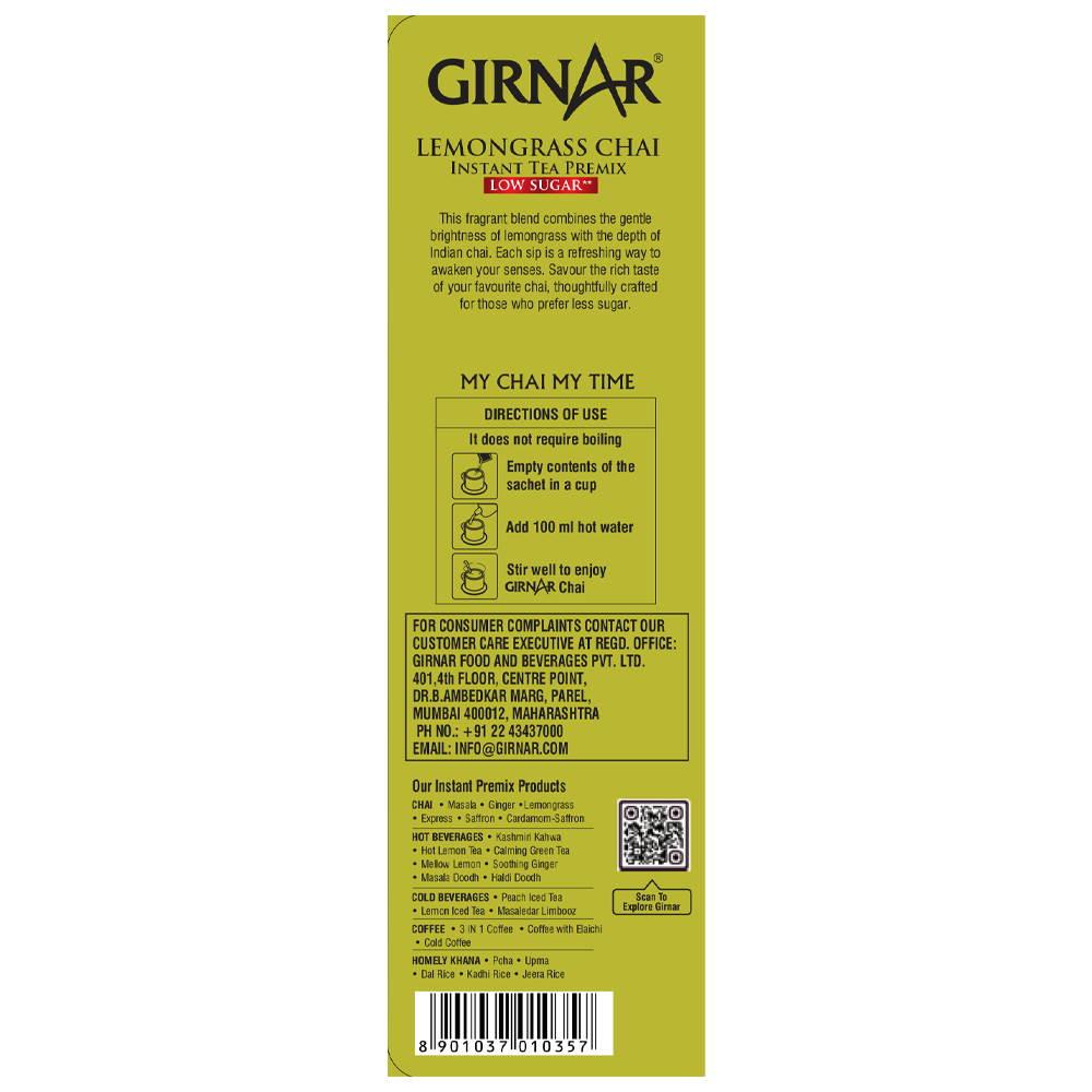 Instant Tea Premix With Lemongrass (Low Sugar) 10 Sachets