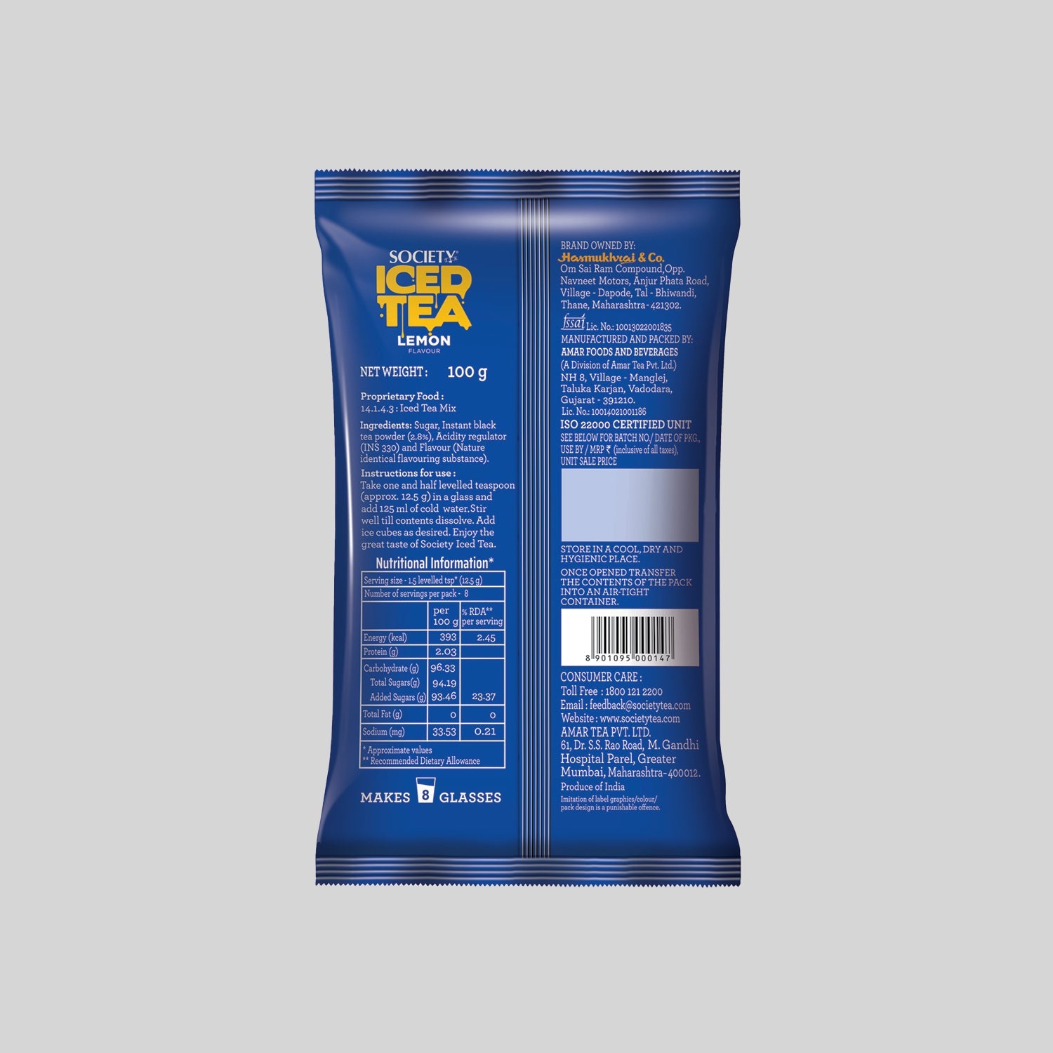 Society Iced Premix Tea Lemon Black 100g Pouch - Pack of 10 100 g x 10
